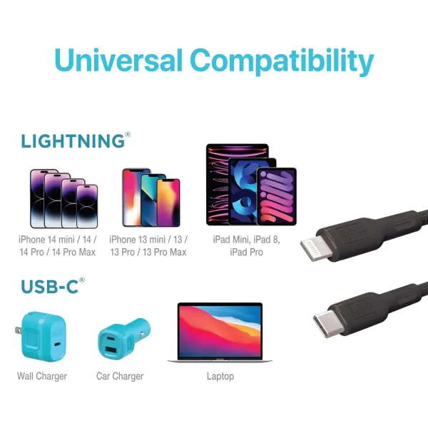 BLACK+DECKER USB C to Lightning Cable - Fast Compatible iPhone Lightning Cable - Durable Braided Type C iPhone Charger Cord - for Travel and Daily Use - Multiple Colors and Lengths - 6ft