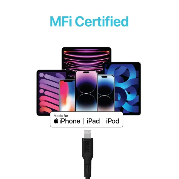 BLACK+DECKER USB C to Lightning Cable - Fast Compatible iPhone Lightning Cable - Durable Braided Type C iPhone Charger Cord - for Travel and Daily Use - Multiple Colors and Lengths - 6ft