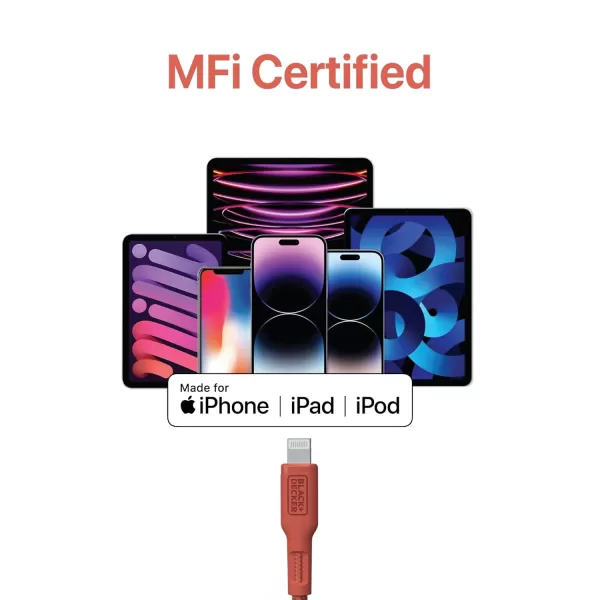 BLACK+DECKER USB C to Lightning Cable - Fast Compatible iPhone Lightning Cable - Durable Braided Type C iPhone Charger Cord - for Travel and Daily Use - Multiple Colors and Lengths - 6ft