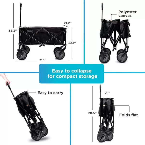 BLACK+DECKER Utility Wagon, Collapsible/Folding Wagon, Black 