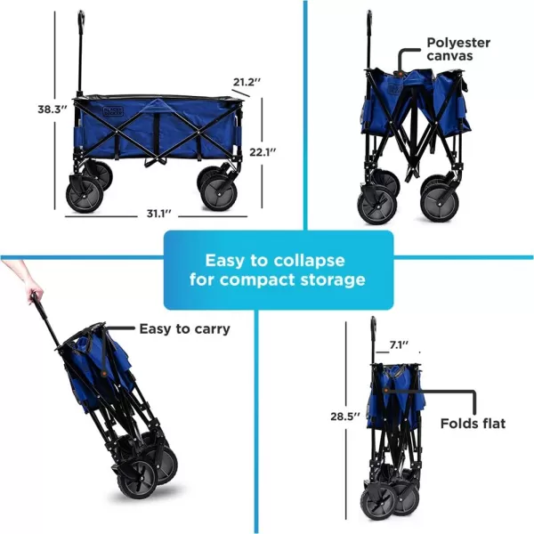 BLACK+DECKER Utility Wagon, Collapsible/Folding Wagon, Black 