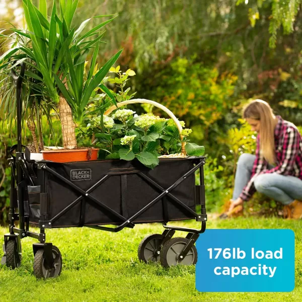 BLACK+DECKER Utility Wagon, Collapsible/Folding Wagon, Black 