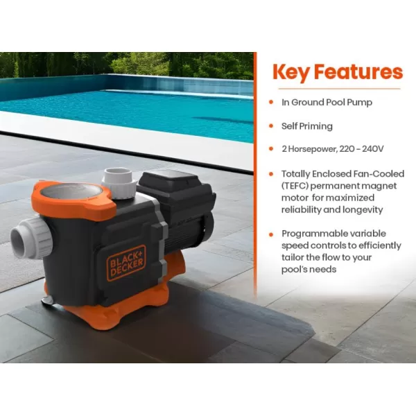 BLACK+DECKER Variable Speed Pool Pump Inground with Filter Basket and Easy Programmable Touch Pad Interface, 2 HP