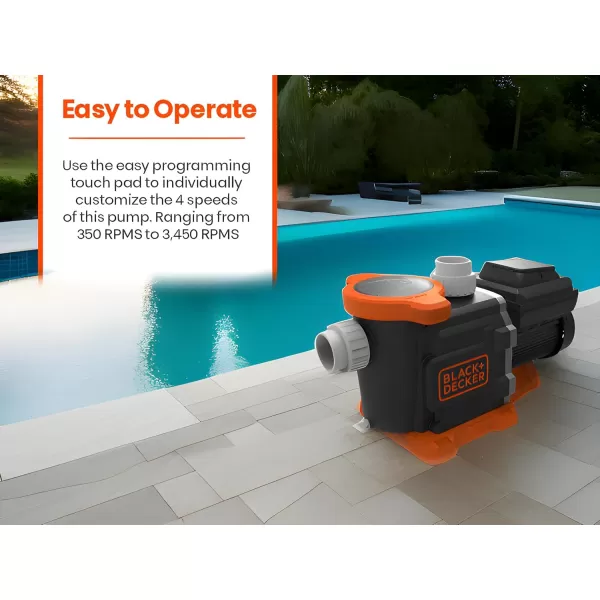 BLACK+DECKER Variable Speed Pool Pump Inground with Filter Basket and Easy Programmable Touch Pad Interface, 2 HP