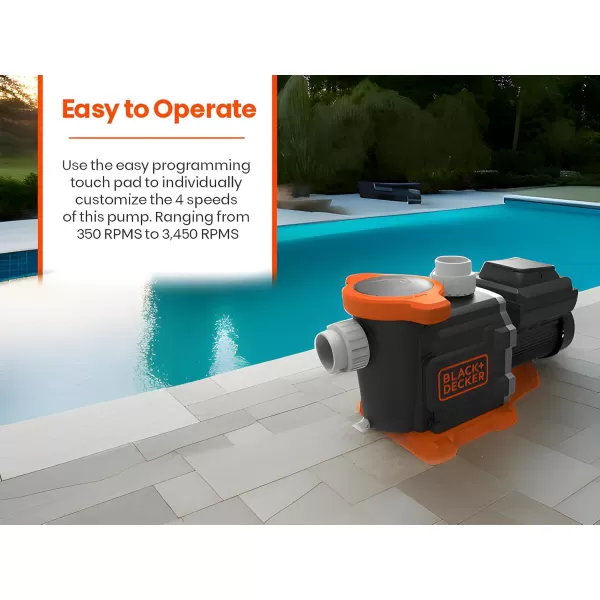 BLACK+DECKER Variable Speed Pool Pump Inground with Filter Basket and Easy Programmable Touch Pad Interface, 2 HP