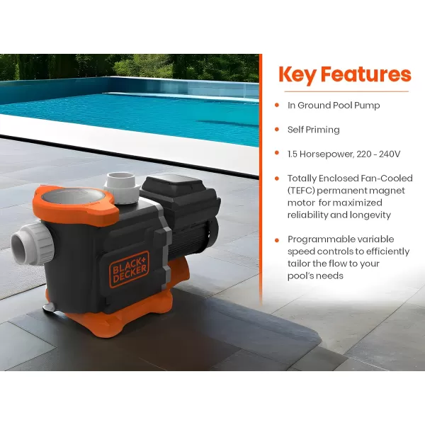 BLACK+DECKER Variable Speed Pool Pump Inground with Filter Basket and Easy Programmable Touch Pad Interface, 2 HP