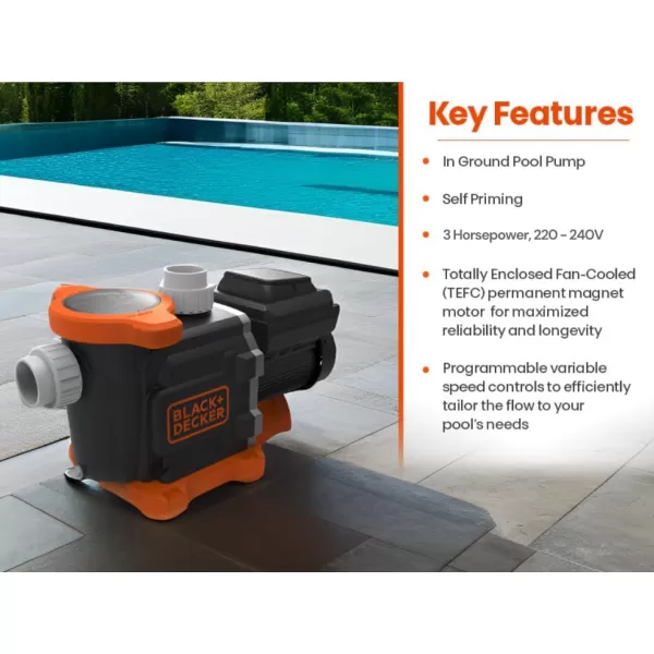 BLACK+DECKER Variable Speed Pool Pump Inground with Filter Basket and Easy Programmable Touch Pad Interface, 2 HP