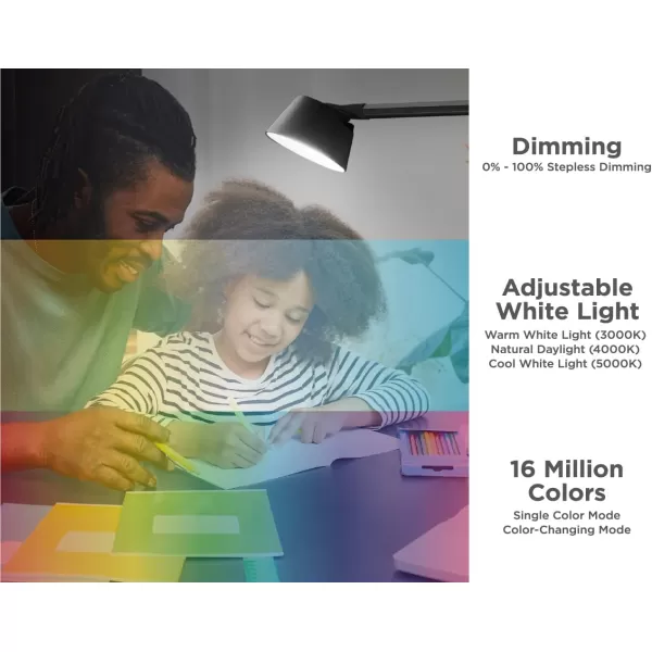 BLACK+DECKER Verve Designer LED Clamp Light, Fits Shelves, Cubicles &amp; Headboards, True White LED + 16M RGB Colors