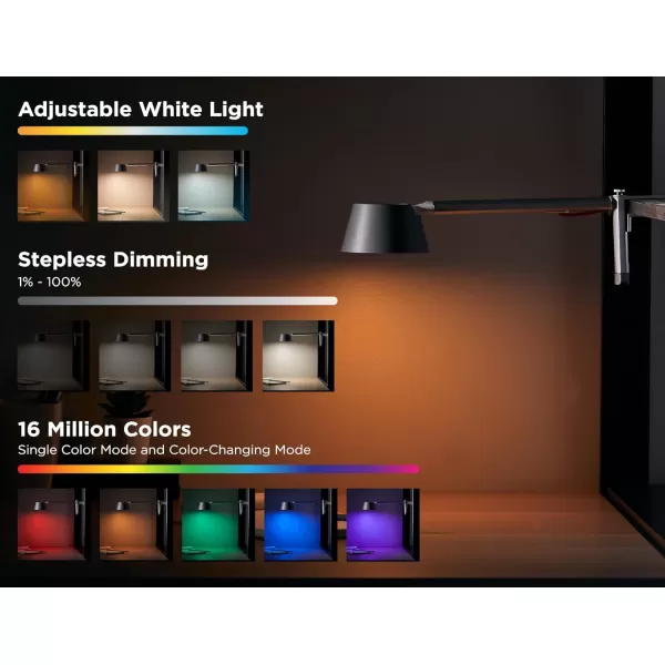 BLACK+DECKER Verve Designer LED Clamp Light, Fits Shelves, Cubicles &amp; Headboards, True White LED + 16M RGB Colors