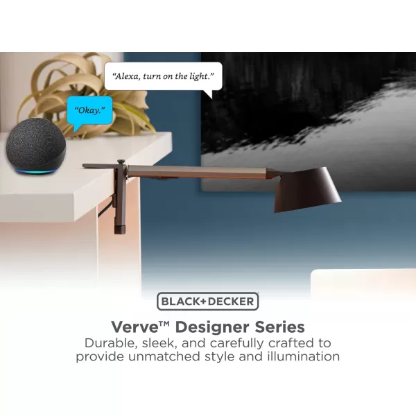 BLACK+DECKER Verve Designer Smart Clamp Light, Works with Alexa, Fits Cubicles &amp; Headboards, Auto-Circadian Mode, True White LED + 16M RGB Colors,
