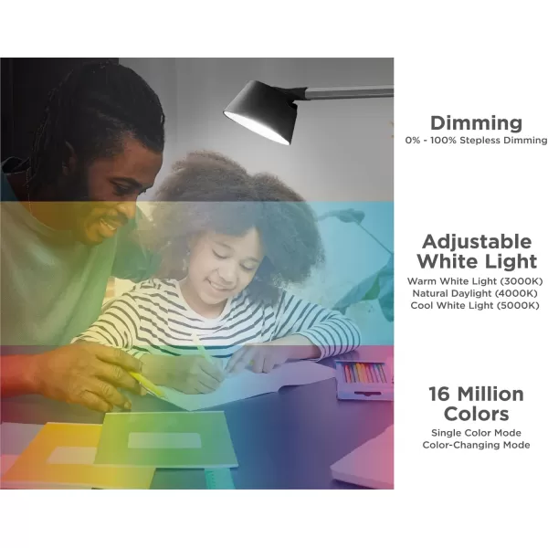 BLACK+DECKER Verve Designer Smart Clamp Light, Works with Alexa, Fits Cubicles &amp; Headboards, Auto-Circadian Mode, True White LED + 16M RGB Colors,