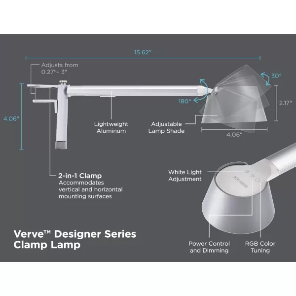 BLACK+DECKER Verve Designer Smart Clamp Light, Works with Alexa, Fits Cubicles &amp; Headboards, Auto-Circadian Mode, True White LED + 16M RGB Colors,