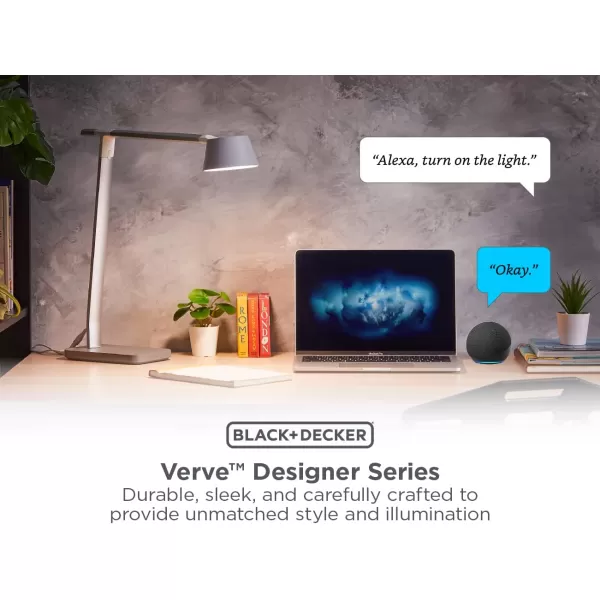 BLACK+DECKER Verve Designer Smart Desk Lamp, Works with Alexa, Auto-Circadian Mode, True White LED + 16M RGB Colors, USB Charging Port,