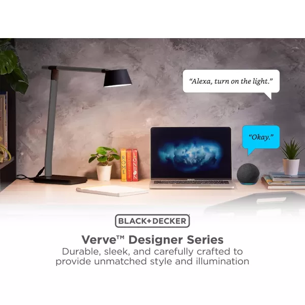BLACK+DECKER Verve Designer Smart Desk Lamp, Works with Alexa, Auto-Circadian Mode, True White LED + 16M RGB Colors, USB Charging Port,