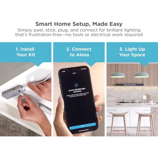 BLACK+DECKER Works with Alexa Smart Under Cabinet Lighting, Adjustable LEDs, 24" Bar, White