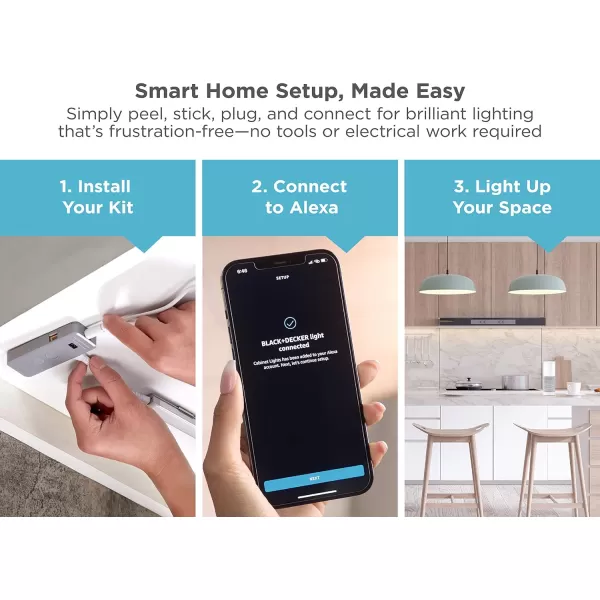 BLACK+DECKER Works with Alexa Smart Under Cabinet Lighting, Adjustable LEDs, 24" Bar, White