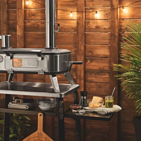 BLACK+DECKER vera Pizza Oven, Outdoor, Wood - Charcoal - Pellet Fired Pizza Oven, Rotating Handle and Temperature Gauge, Portable with Folding Legs for Easy Storage 