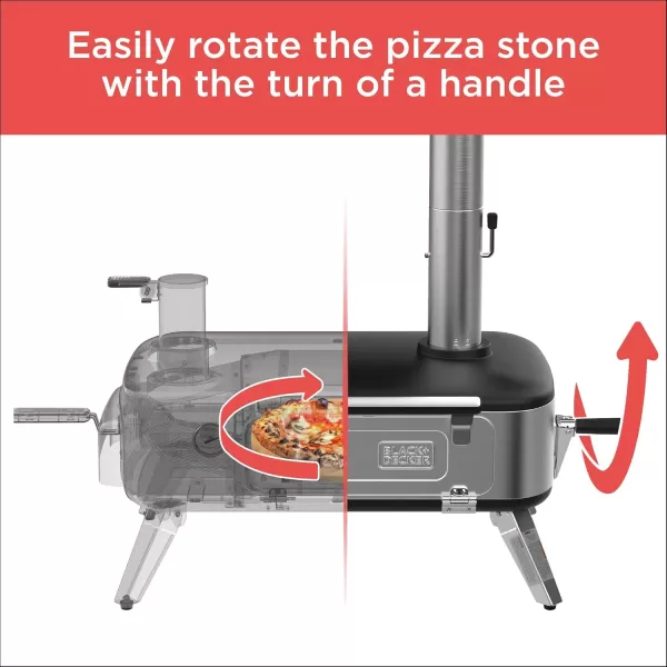 BLACK+DECKER vera Pizza Oven, Outdoor, Wood - Charcoal - Pellet Fired Pizza Oven, Rotating Handle and Temperature Gauge, Portable with Folding Legs for Easy Storage 