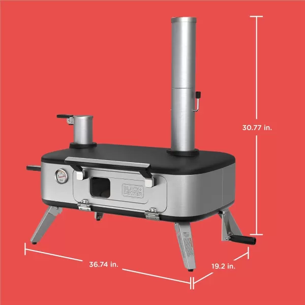 BLACK+DECKER vera Pizza Oven, Outdoor, Wood - Charcoal - Pellet Fired Pizza Oven, Rotating Handle and Temperature Gauge, Portable with Folding Legs for Easy Storage 