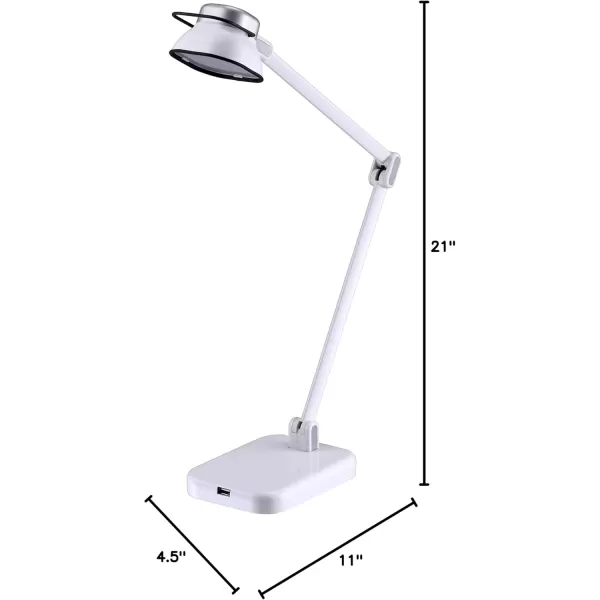 BLACK+DECKER® PureOptics Elate Dual Arm 5W Flicker-Free Natural Daylight LED Desk Lamp with USB Charging Port, 2 Dimming Levels , White 