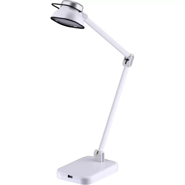 BLACK+DECKER® PureOptics Elate Dual Arm 5W Flicker-Free Natural Daylight LED Desk Lamp with USB Charging Port, 2 Dimming Levels , White 