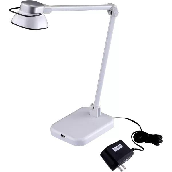 BLACK+DECKER® PureOptics Elate Dual Arm 5W Flicker-Free Natural Daylight LED Desk Lamp with USB Charging Port, 2 Dimming Levels , White 