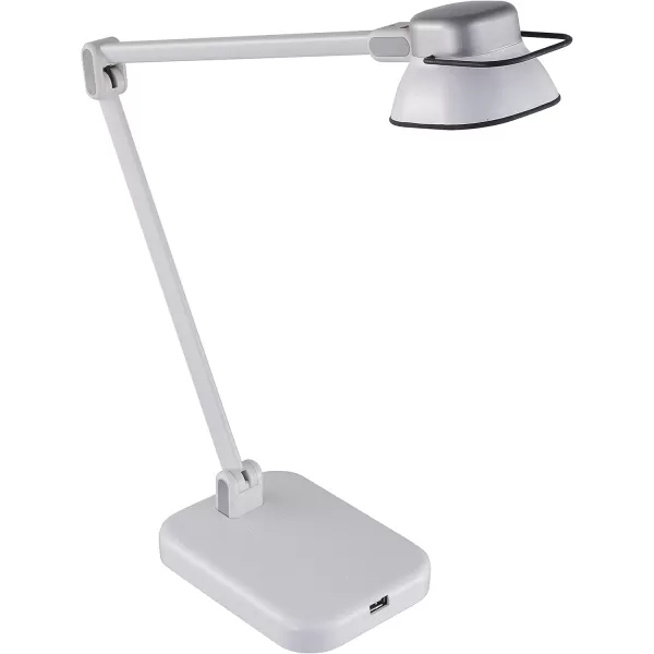 BLACK+DECKER® PureOptics Elate Dual Arm 5W Flicker-Free Natural Daylight LED Desk Lamp with USB Charging Port, 2 Dimming Levels , White 
