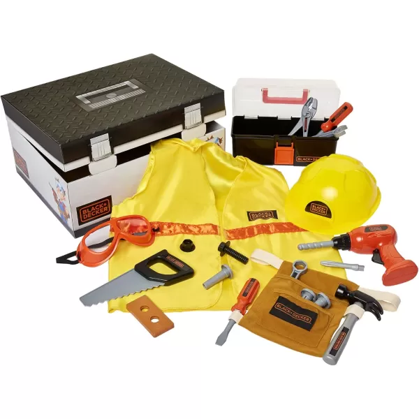 Black + Decker Kids Tool Set Pretend Play Trunk with Tool Box, Construction Vest &amp; Hard Hat – 22 Piece Set [Amazon Exclusive]
