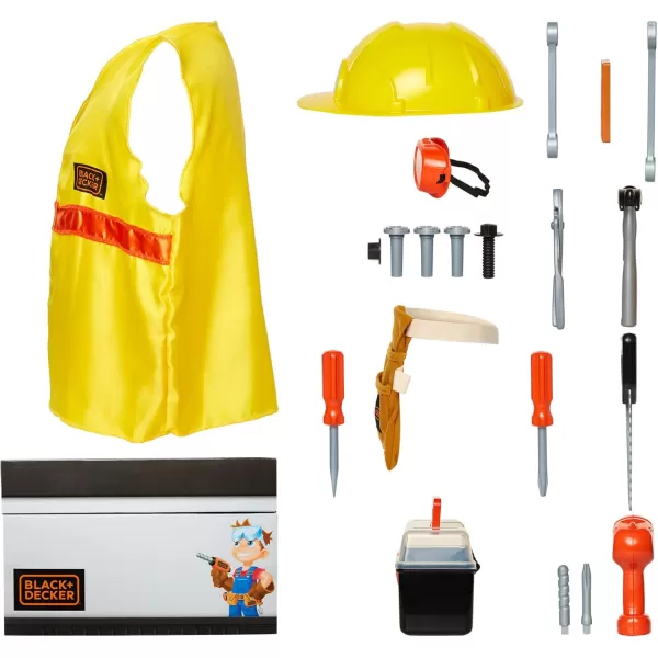 Black + Decker Kids Tool Set Pretend Play Trunk with Tool Box, Construction Vest &amp; Hard Hat – 22 Piece Set [Amazon Exclusive]
