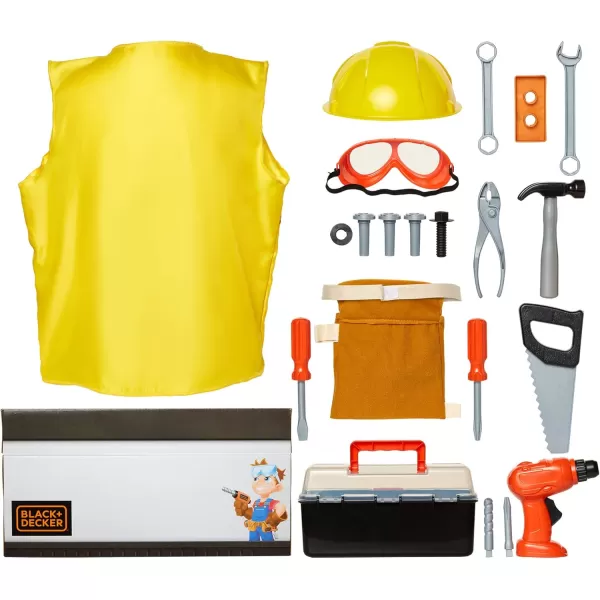 Black + Decker Kids Tool Set Pretend Play Trunk with Tool Box, Construction Vest &amp; Hard Hat – 22 Piece Set [Amazon Exclusive]