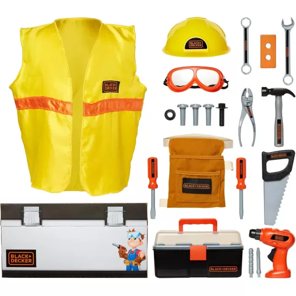 Black + Decker Kids Tool Set Pretend Play Trunk with Tool Box, Construction Vest &amp; Hard Hat – 22 Piece Set [Amazon Exclusive]