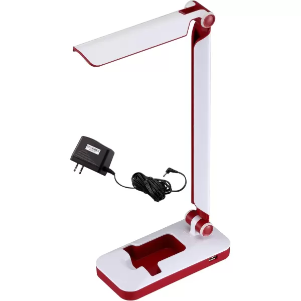 Black and Decker Office LED3FOLD-WHTRED PureOptics Verve 5W Flicker-Free Natural Daylight LED Desk Lamp with USB Charging Port, Phone Stand, 2 Dimming Levels , 16" x 9" x 3.5", White/Red