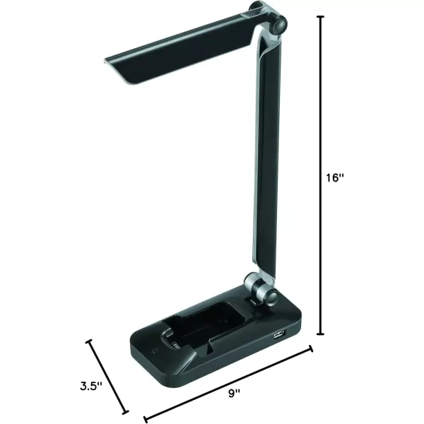 Black and Decker Office LED3FOLD-WHTRED PureOptics Verve 5W Flicker-Free Natural Daylight LED Desk Lamp with USB Charging Port, Phone Stand, 2 Dimming Levels , 16" x 9" x 3.5", White/Red