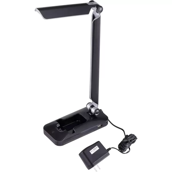 Black and Decker Office LED3FOLD-WHTRED PureOptics Verve 5W Flicker-Free Natural Daylight LED Desk Lamp with USB Charging Port, Phone Stand, 2 Dimming Levels , 16" x 9" x 3.5", White/Red