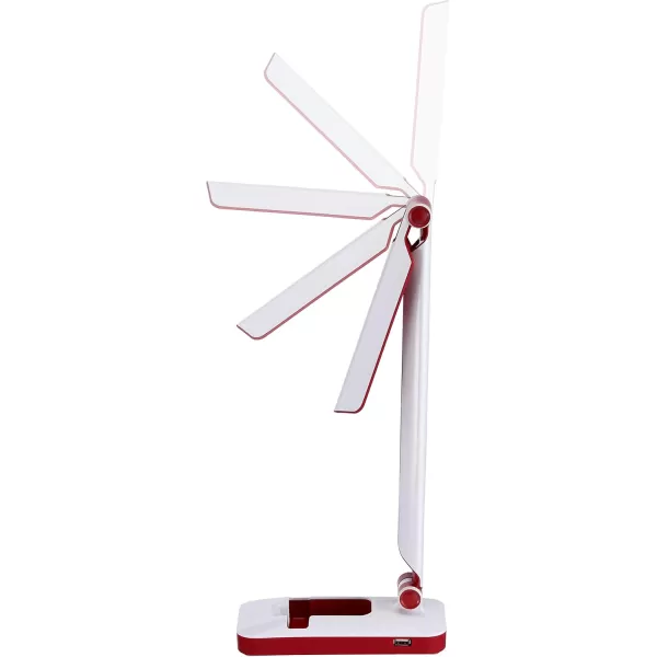 Black and Decker Office LED3FOLD-WHTRED PureOptics Verve 5W Flicker-Free Natural Daylight LED Desk Lamp with USB Charging Port, Phone Stand, 2 Dimming Levels , 16" x 9" x 3.5", White/Red