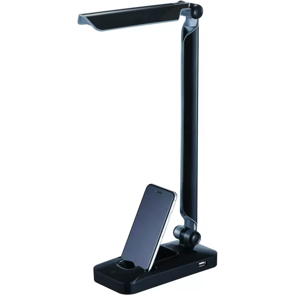 Black and Decker Office LED3FOLD-WHTRED PureOptics Verve 5W Flicker-Free Natural Daylight LED Desk Lamp with USB Charging Port, Phone Stand, 2 Dimming Levels , 16" x 9" x 3.5", White/Red