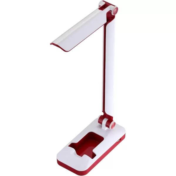 Black and Decker Office LED3FOLD-WHTRED PureOptics Verve 5W Flicker-Free Natural Daylight LED Desk Lamp with USB Charging Port, Phone Stand, 2 Dimming Levels , 16" x 9" x 3.5", White/Red