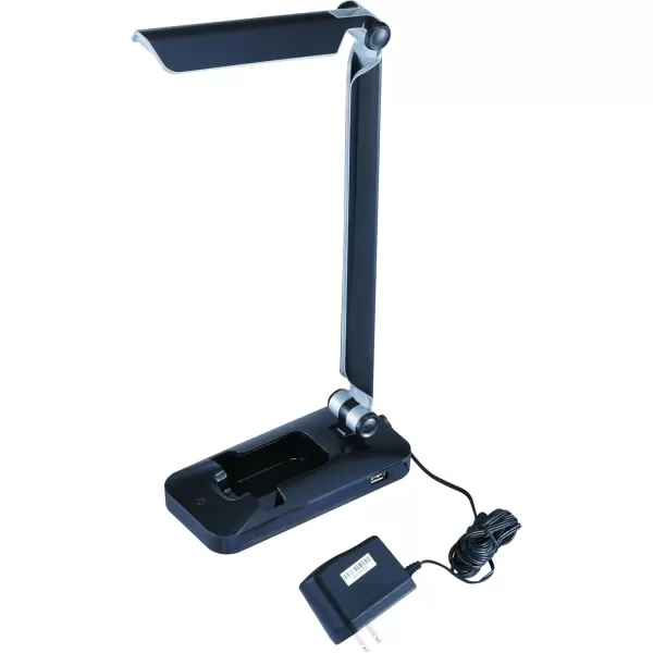 Black and Decker Office LED3FOLD-WHTRED PureOptics Verve 5W Flicker-Free Natural Daylight LED Desk Lamp with USB Charging Port, Phone Stand, 2 Dimming Levels , 16" x 9" x 3.5", White/Red