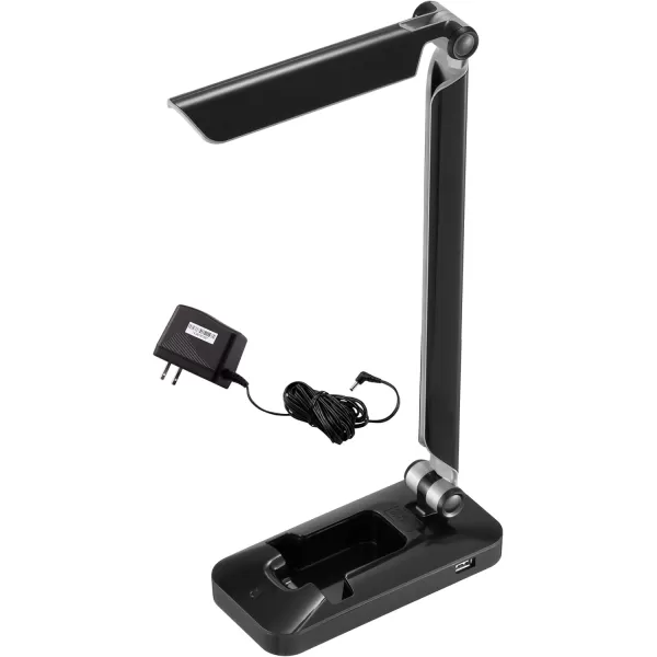 Black and Decker Office LED3FOLD-WHTRED PureOptics Verve 5W Flicker-Free Natural Daylight LED Desk Lamp with USB Charging Port, Phone Stand, 2 Dimming Levels , 16" x 9" x 3.5", White/Red