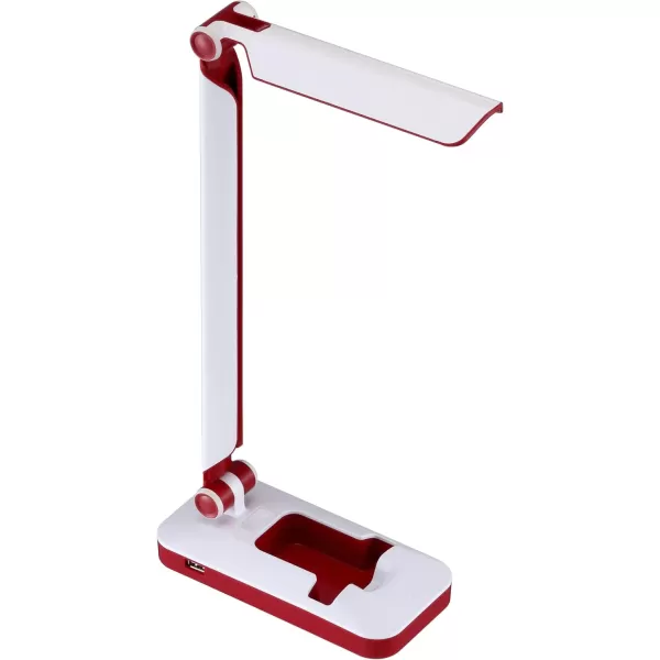 Black and Decker Office LED3FOLD-WHTRED PureOptics Verve 5W Flicker-Free Natural Daylight LED Desk Lamp with USB Charging Port, Phone Stand, 2 Dimming Levels , 16" x 9" x 3.5", White/Red