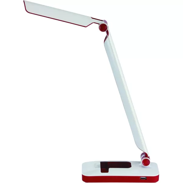 Black and Decker Office LED3FOLD-WHTRED PureOptics Verve 5W Flicker-Free Natural Daylight LED Desk Lamp with USB Charging Port, Phone Stand, 2 Dimming Levels , 16" x 9" x 3.5", White/Red