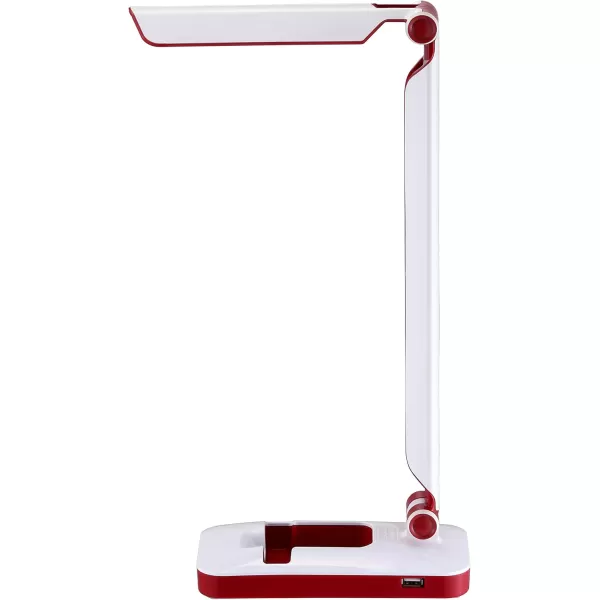 Black and Decker Office LED3FOLD-WHTRED PureOptics Verve 5W Flicker-Free Natural Daylight LED Desk Lamp with USB Charging Port, Phone Stand, 2 Dimming Levels , 16" x 9" x 3.5", White/Red