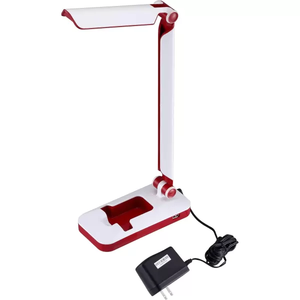 Black and Decker Office LED3FOLD-WHTRED PureOptics Verve 5W Flicker-Free Natural Daylight LED Desk Lamp with USB Charging Port, Phone Stand, 2 Dimming Levels , 16" x 9" x 3.5", White/Red