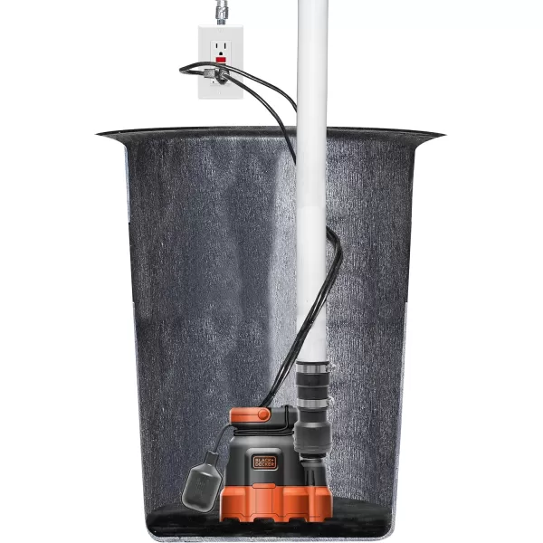 Black+Decker 1/3 HP Submersible Sump Pump, Pumps up to 2500 GPH
