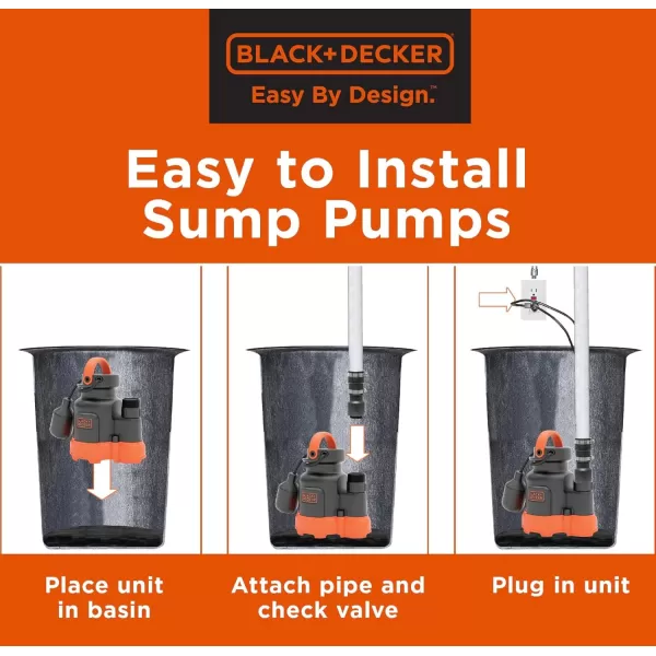 Black+Decker 1/3 HP Submersible Sump Pump, Pumps up to 2500 GPH