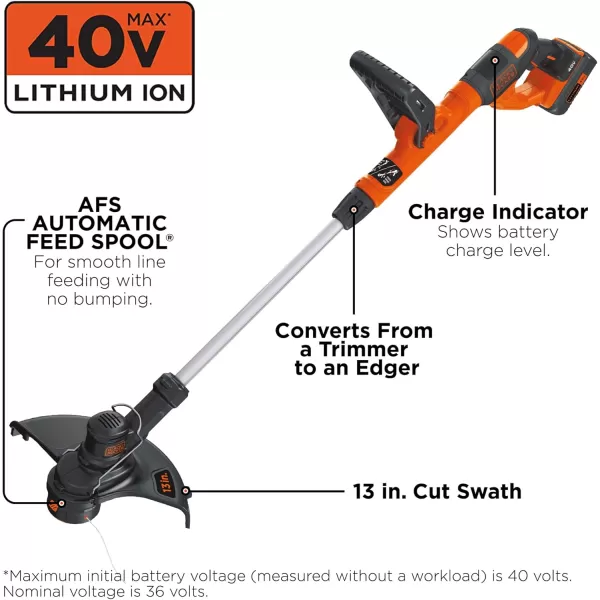 Black+Decker 40V MAX String Trimmer and Edger Kit, Cordless, 13 inch, 2-in-1, Battery and Charger Included 