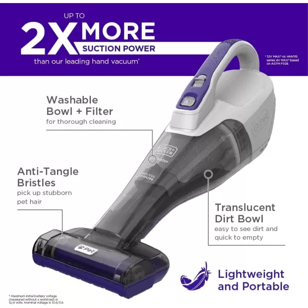 Black+Decker dustbuster QuickClean Pet Cordless Handheld Vacuum with Motorized Upholstery Brush, White 