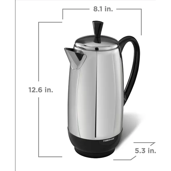 Farberware Electric Coffee Percolator, FCP412, Stainless Steel Basket, Automatic Keep Warm, No-Drip Spout, 12 Cup