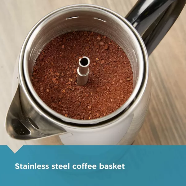 Farberware Electric Coffee Percolator, FCP412, Stainless Steel Basket, Automatic Keep Warm, No-Drip Spout, 12 Cup