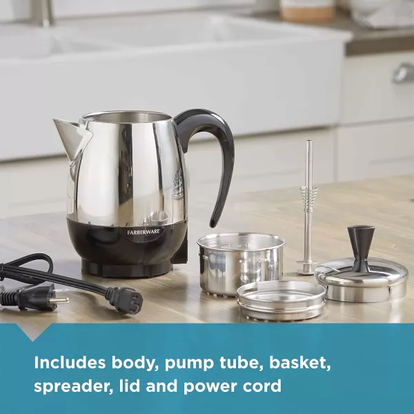 Farberware Electric Coffee Percolator, FCP412, Stainless Steel Basket, Automatic Keep Warm, No-Drip Spout, 12 Cup
